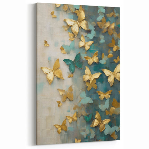 Butterfly Dreams Art - Abstract Butterflies in Gold and Teal Tones