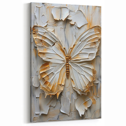 Elegant Butterfly Textured Art - Neutral Tones in Cream and Gold