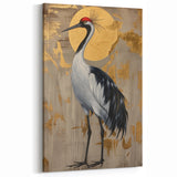 Elegant Crane Art - Abstract Bird with Golden Accents and Halo