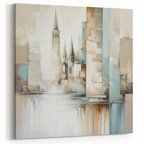 Modern Cathedral Abstract Architecture Art - Beige and Blue Print