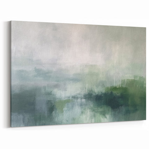 Modern Abstract Landscape in Green Hues - Nature Inspired Wall Art Canvas