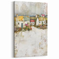 Rustic Countryside Village Art – Charming Abstract Landscape Canvas Print