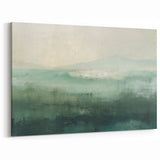 Abstract Green Landscape in Misty Hues - Serene Nature Wall Art Canvas