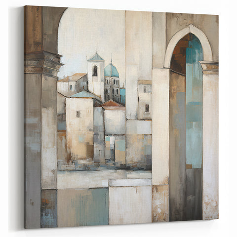 Abstract Architecture Wall Art – Mediterranean Cityscape Canvas Print