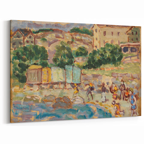 Modern Beach and Village Scene - Contemporary Art Print for Trendy Home Decor