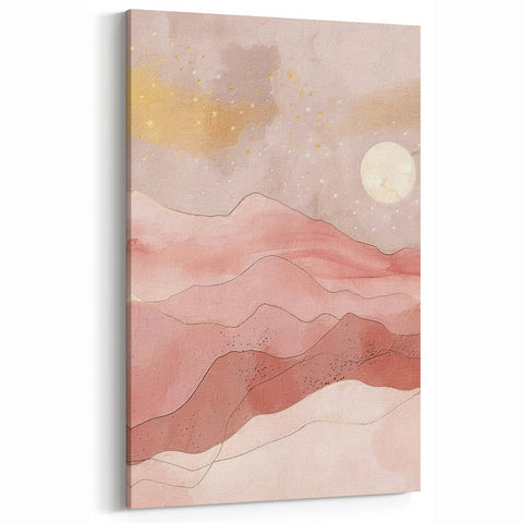 Modern Abstract Landscape Art - Moonlit Desert Scene on Canvas