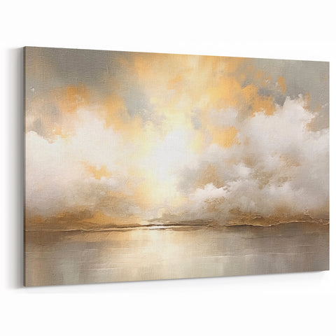 Golden Sunset Landscape Abstract - Tranquil Clouds on Canvas Art
