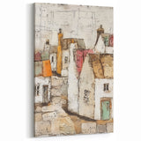 Charming Village Abstract Art – Rustic Cottage Architecture Canvas Print