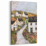 Rustic Countryside Village Art – Charming Abstract Landscape Canvas Print
