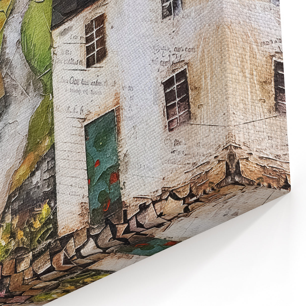 Rustic Countryside Village Art – Charming Abstract Landscape Canvas Print