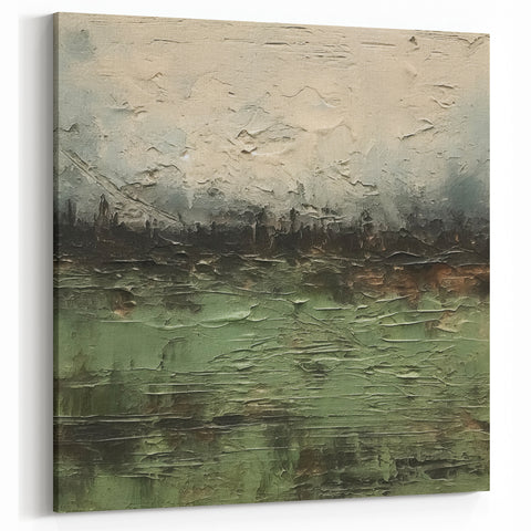 Textured Forest Green Landscape - Moody Abstract Canvas Wall Art