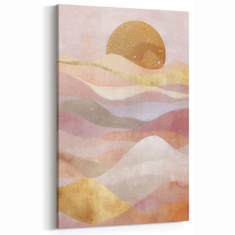Dreamy Sunset Waves - Soft Pastel Abstract Landscape Canvas Wall Art