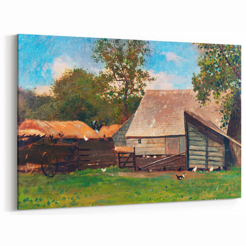 Farmyard with Ducks and Chickens Print - Winslow Homer Realism Canvas Art