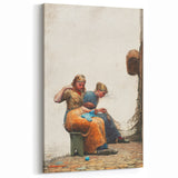 Mending the Nets Realism Art Print - Winslow Homer Coastal Canvas Decor