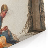 Mending the Nets Realism Art Print - Winslow Homer Coastal Canvas Decor
