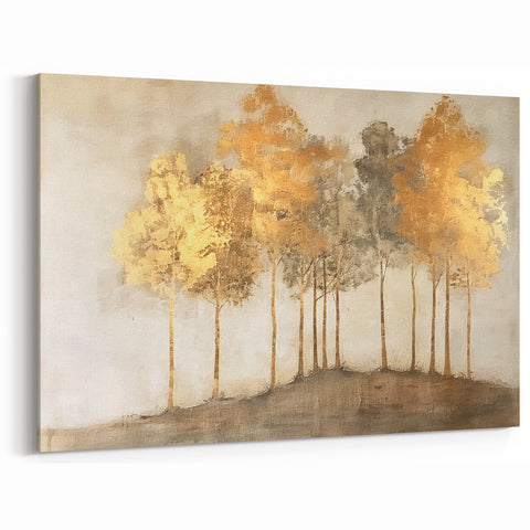 Golden Tree Grove - Elegant Abstract Nature Landscape Canvas Wall Art