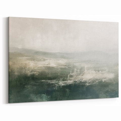 Soft Misty Landscape - Minimalist Green and Gray Abstract Canvas Art