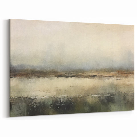 Misty Horizon - Minimalist Beige and Gray Abstract Landscape Canvas