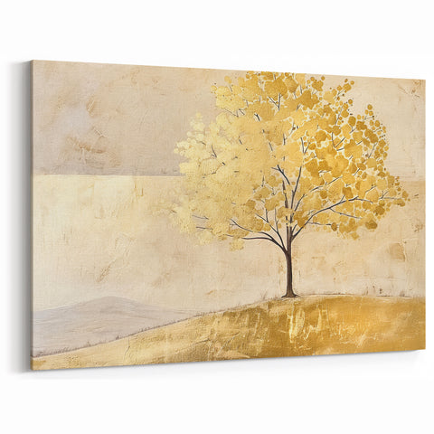 Abstract Golden Tree Landscape Art - Elegant Nature Canvas Decor