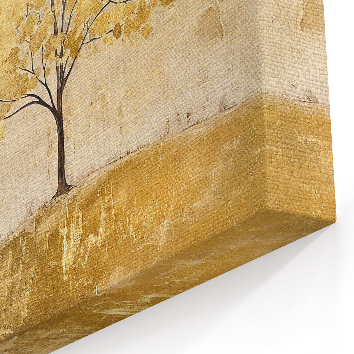 Abstract Golden Tree Landscape Art - Elegant Nature Canvas Decor