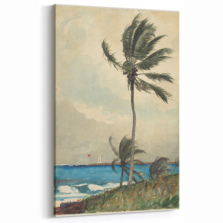 Realism Art Print of Tropical Landscape with Palm Trees and Ocean View