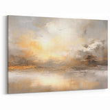 Abstract Sunset Landscape Art - Golden Sky and Clouds Canvas Decor