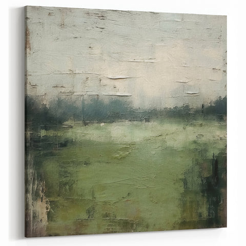 Abstract Landscape Art - Misty Green Field Canvas Wall Decor