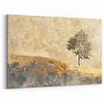 Abstract Landscape Art - Golden Horizon with Lone Tree Canvas Decor