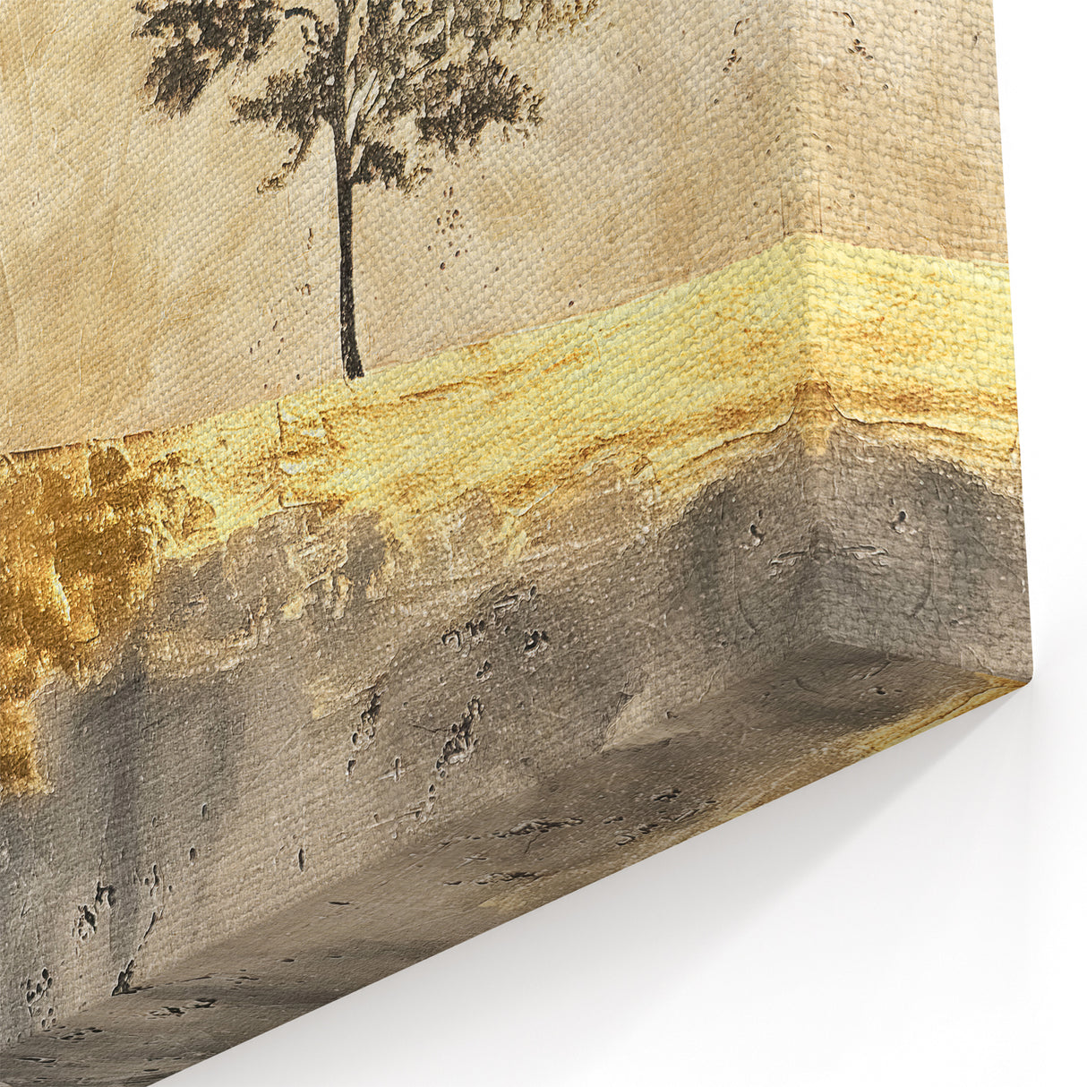 Abstract Landscape Art - Golden Horizon with Lone Tree Canvas Decor