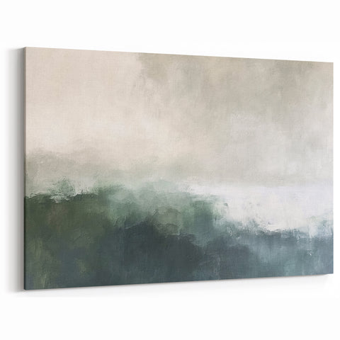 Abstract Landscape Art - Misty Green & Gray Horizon Canvas Decor