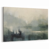 Modern Abstract Landscape - Misty Green Forest in Soft Gray Tones
