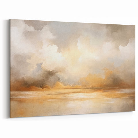 Contemporary Landscape Abstract - Golden Horizon with Soft Clouds Canvas Art
