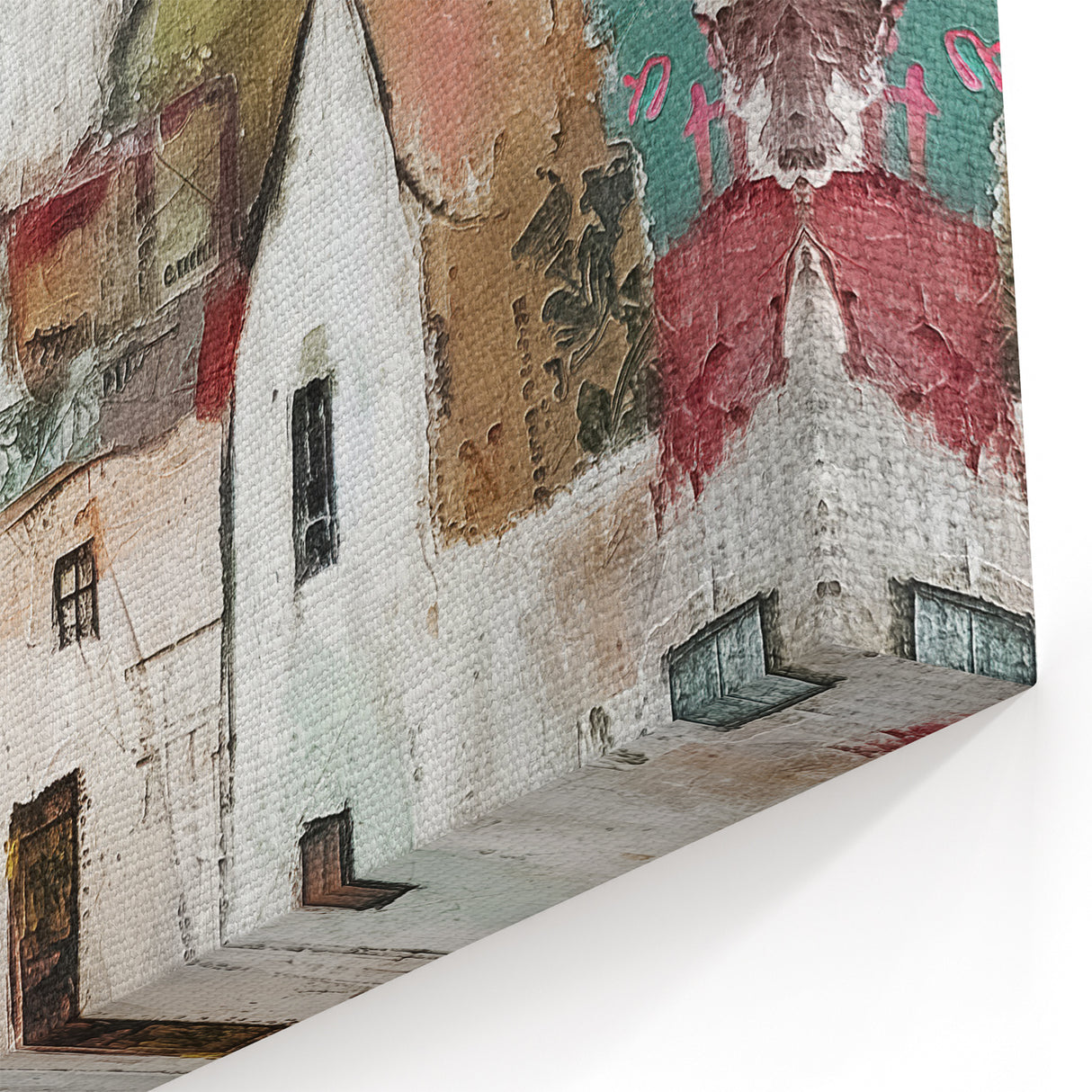 Rustic Village Abstract Art - Collage Style Countryside Canvas Print