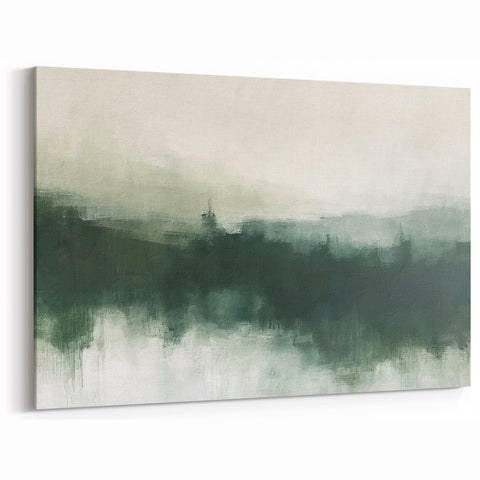 Modern Landscape Abstract - Misty Green Forest Reflection Canvas Art