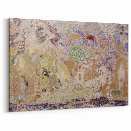 Whimsical Forest Scene - Modern Art Print of Figures and Deer by Prendergast