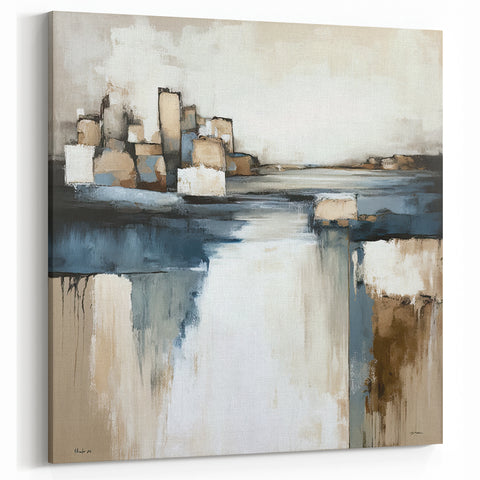 Modern Abstract Cityscape - Neutral Tones Urban Architecture Canvas Art