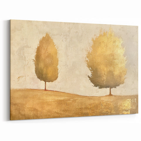 Golden Trees Abstract Landscape – Minimalist Canvas for Elegant Spaces