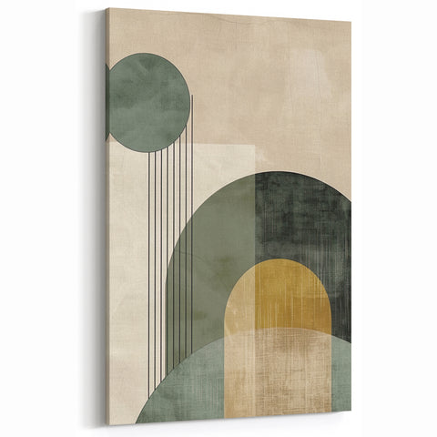 Earthy Geometric Abstract Art - Minimalist Green and Beige Wall Decor