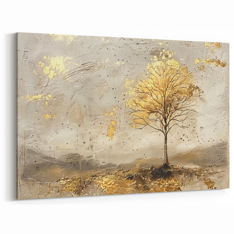Golden Tree Abstract Landscape – Elegant Canvas Art for Luxe Decor