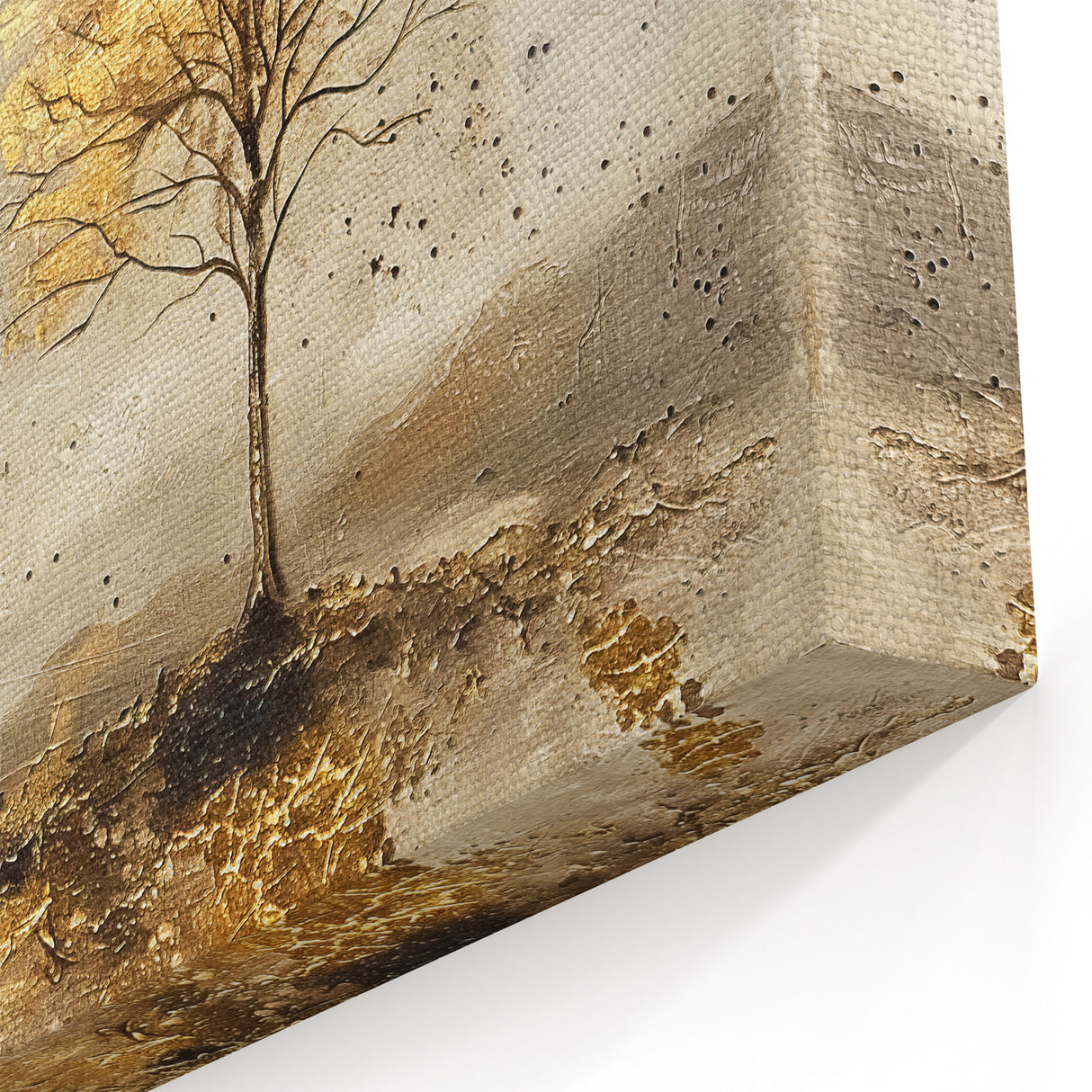 Golden Tree Abstract Landscape – Elegant Canvas Art for Luxe Decor