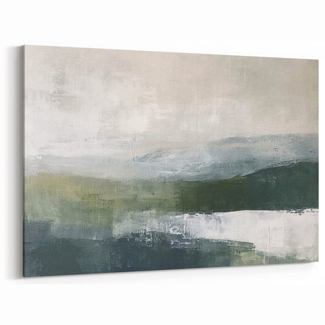 Misty Mountain Abstract Landscape – Cool Tones Canvas for Tranquil Decor