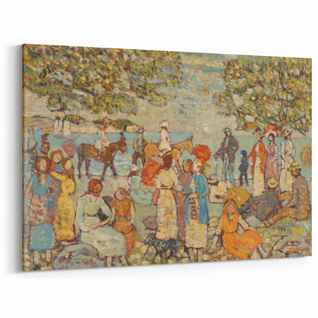 Modern Beach Scene Art Print – Contemporary Crowd & Donkeys