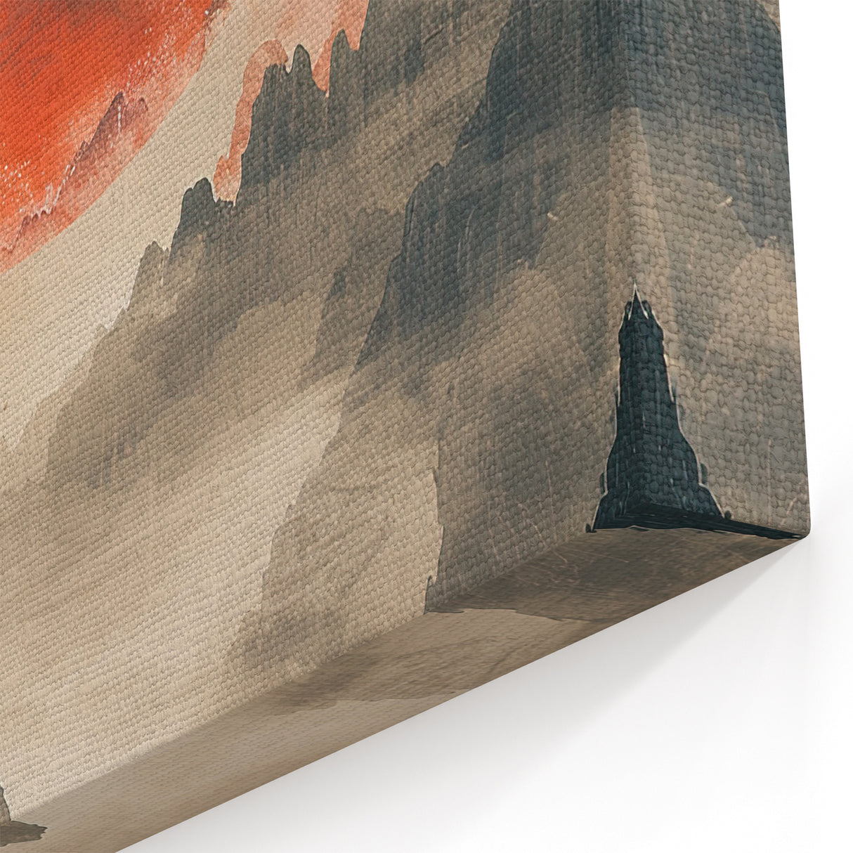Minimalist Mountain Landscape Art with Red Sun - Modern Abstract Decor