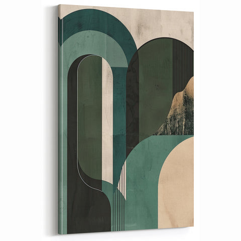 Minimalist Abstract Geometric Wall Art in Green Tones - Modern Decor