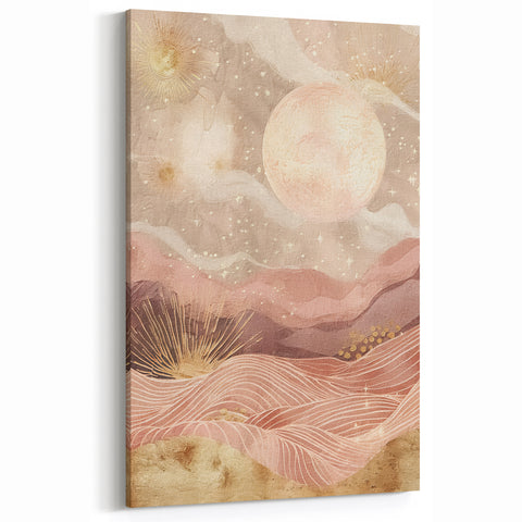 Modern Landscape Abstract Canvas Art – Elegant Pastel & Gold Design
