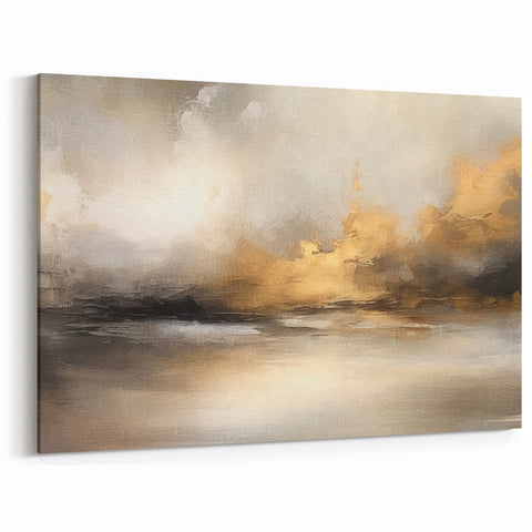 Golden Glow Abstract Landscape Art – Modern Tranquil Canvas Wall Decor