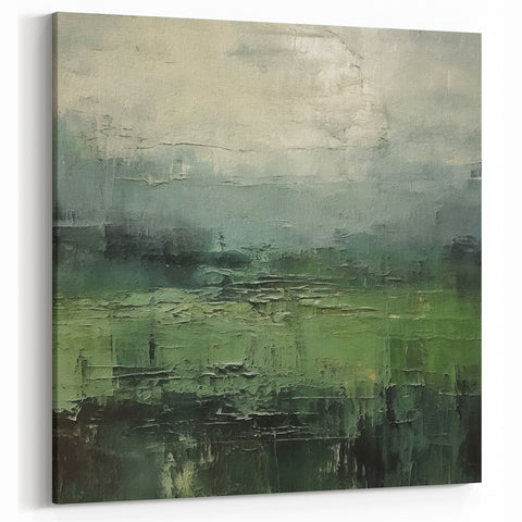 Deep Green Landscape Abstract Art – Serene Nature-Inspired Canvas Decor