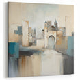 Urban Abstract Architecture Canvas Print - Beige and Teal Cityscape Art