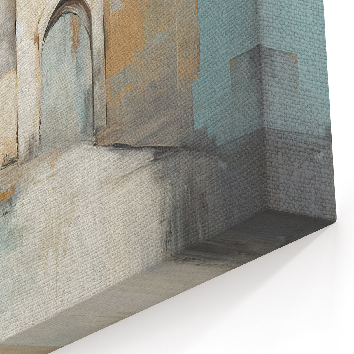 Urban Abstract Architecture Canvas Print - Beige and Teal Cityscape Art
