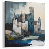 Urban Abstract Architecture Canvas Print - Beige and Teal Cityscape Art